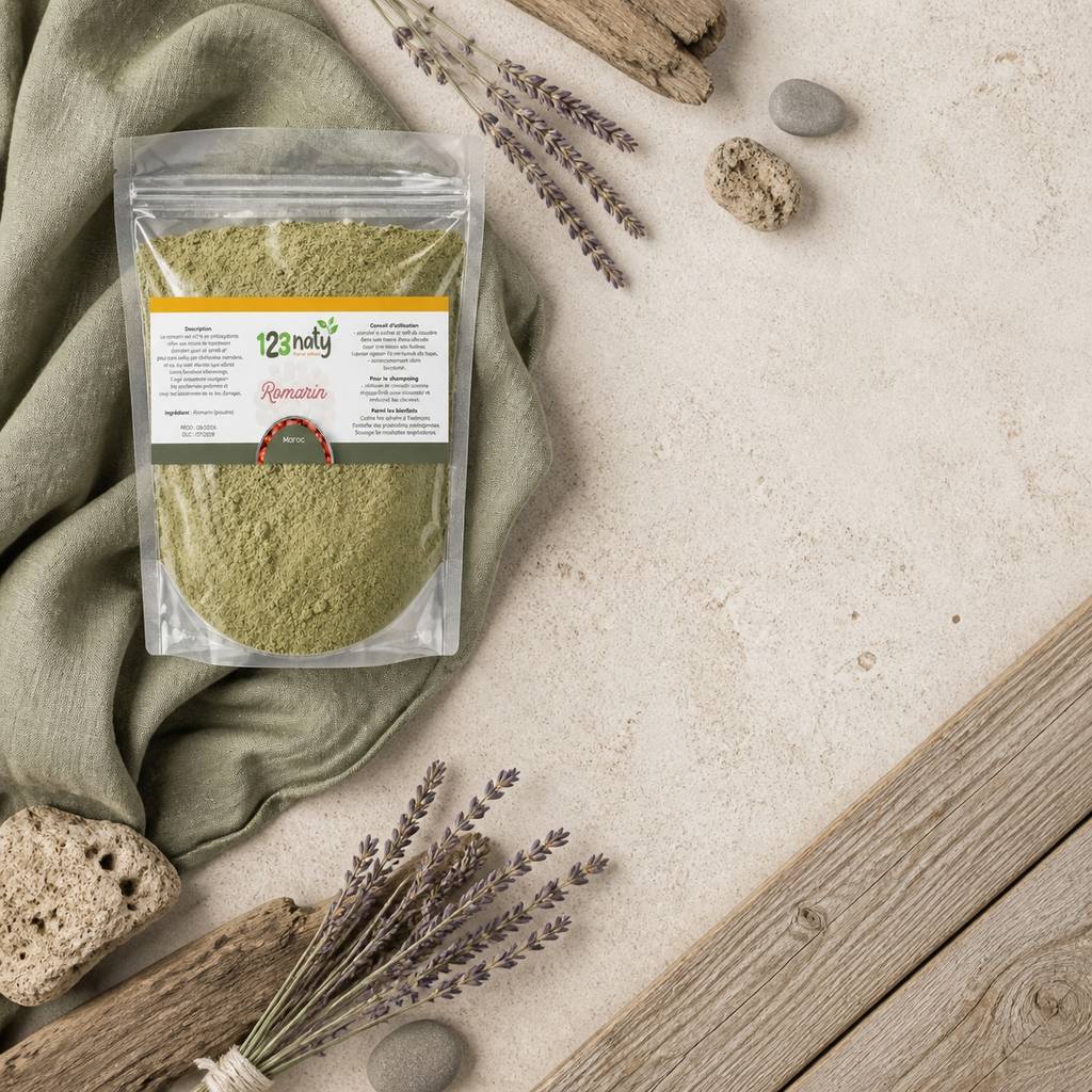 Pack 100g Romarin Poudre & 100g Romarin Séchée | 123NATY — Ambiance flat lay