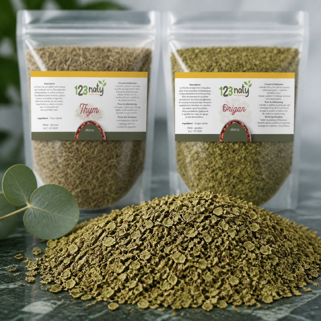 Pack 100g Thym Séchée & 100g Origan en Feuille Séché | 123NATY — Texture en gros plan