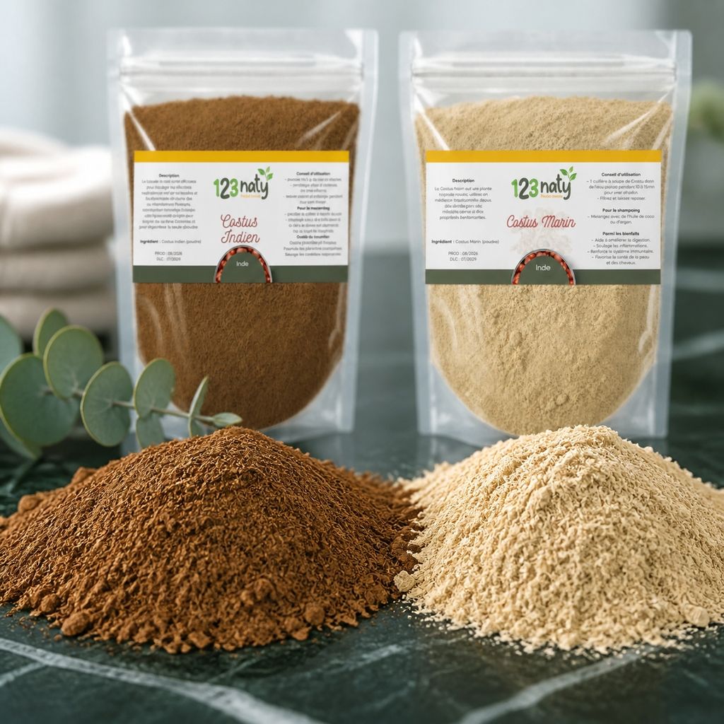 Pack 1kg Costus Indien en poudre & 1kg Costus Marin en Poudre | 123NATY — Texture en gros plan