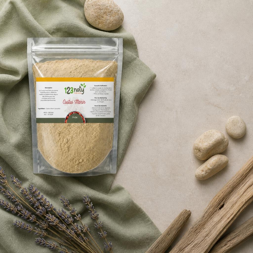 Pack 1kg Costus Marin en Poudre & 1kg Costus Indien Brut | 123NATY — Ambiance flat lay