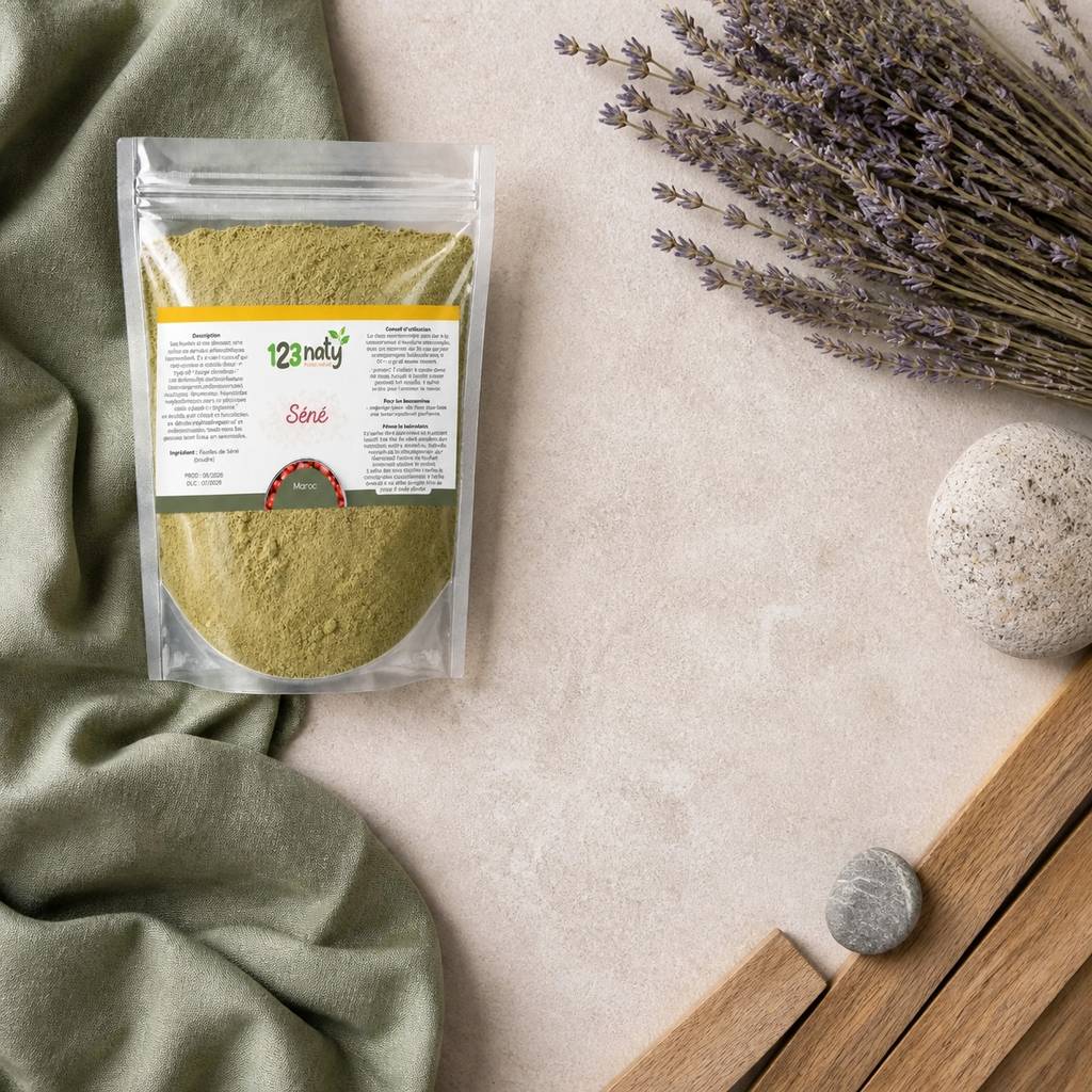 Pack 1kg Feuille de Séné en Poudre & 1kg Feuille de Jujubier (Sidr) en Poudre — Ambiance flat lay