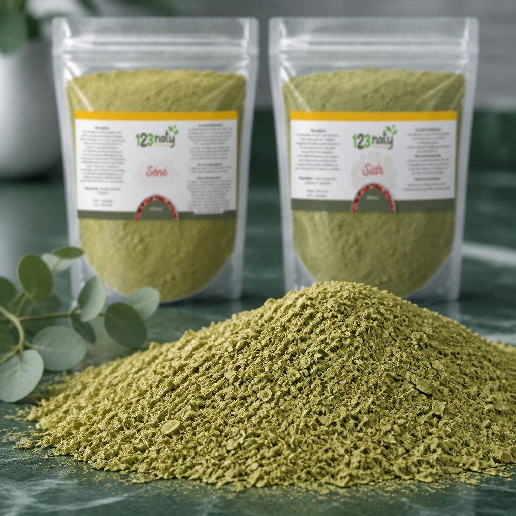 Pack 1kg Feuille de Séné en Poudre & 1kg Feuille de Jujubier (Sidr) en Poudre — Texture en gros plan