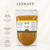 Pack 1kg Graine de Fenugrec & 1kg Graine de Fenugrec en Poudre | 123NATY — Infographie bénéfices clés