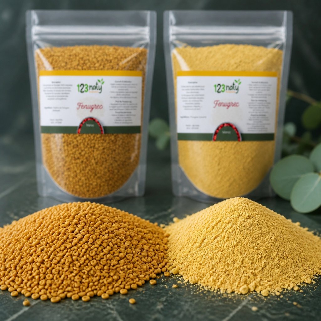Pack 1kg Graine de Fenugrec & 1kg Graine de Fenugrec en Poudre | 123NATY — Texture en gros plan