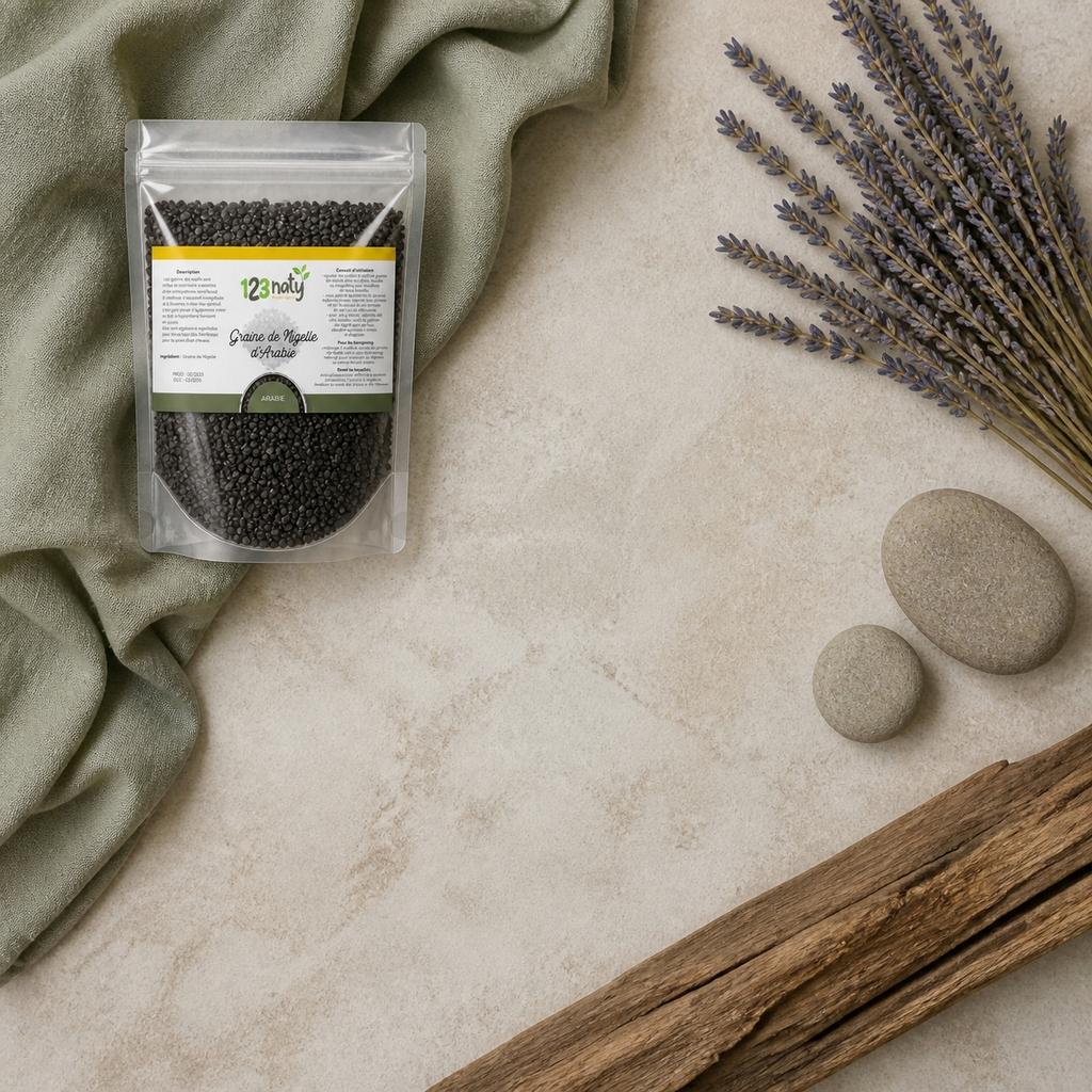 Pack 1Kg Graine de Nigelle d'Arabie & 1kg Graine de Nigelle | 123NATY — Ambiance flat lay