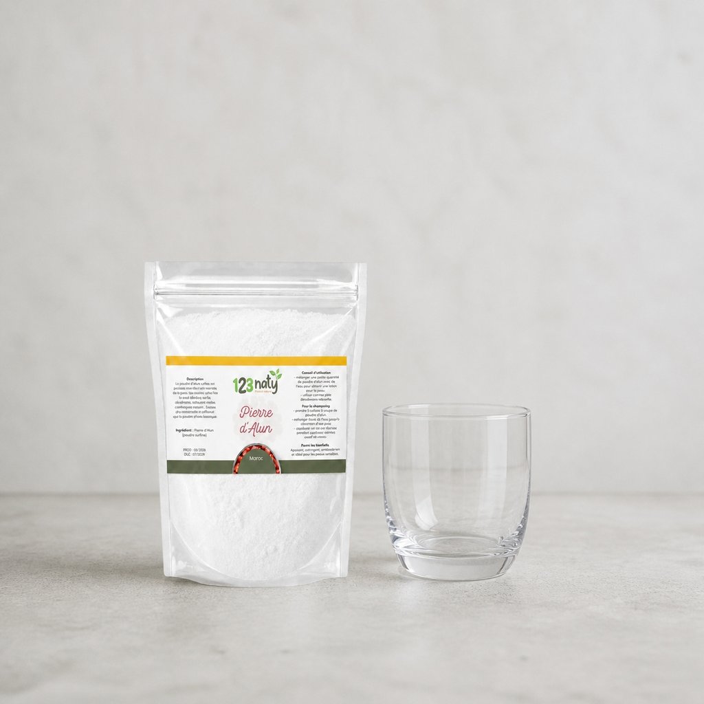 Pack 1kg Pierre d'Alun Poudre Surfine & 1kg Pierre d'Alun Poudre Cristaux | 123NATY — Taille réelle du produit