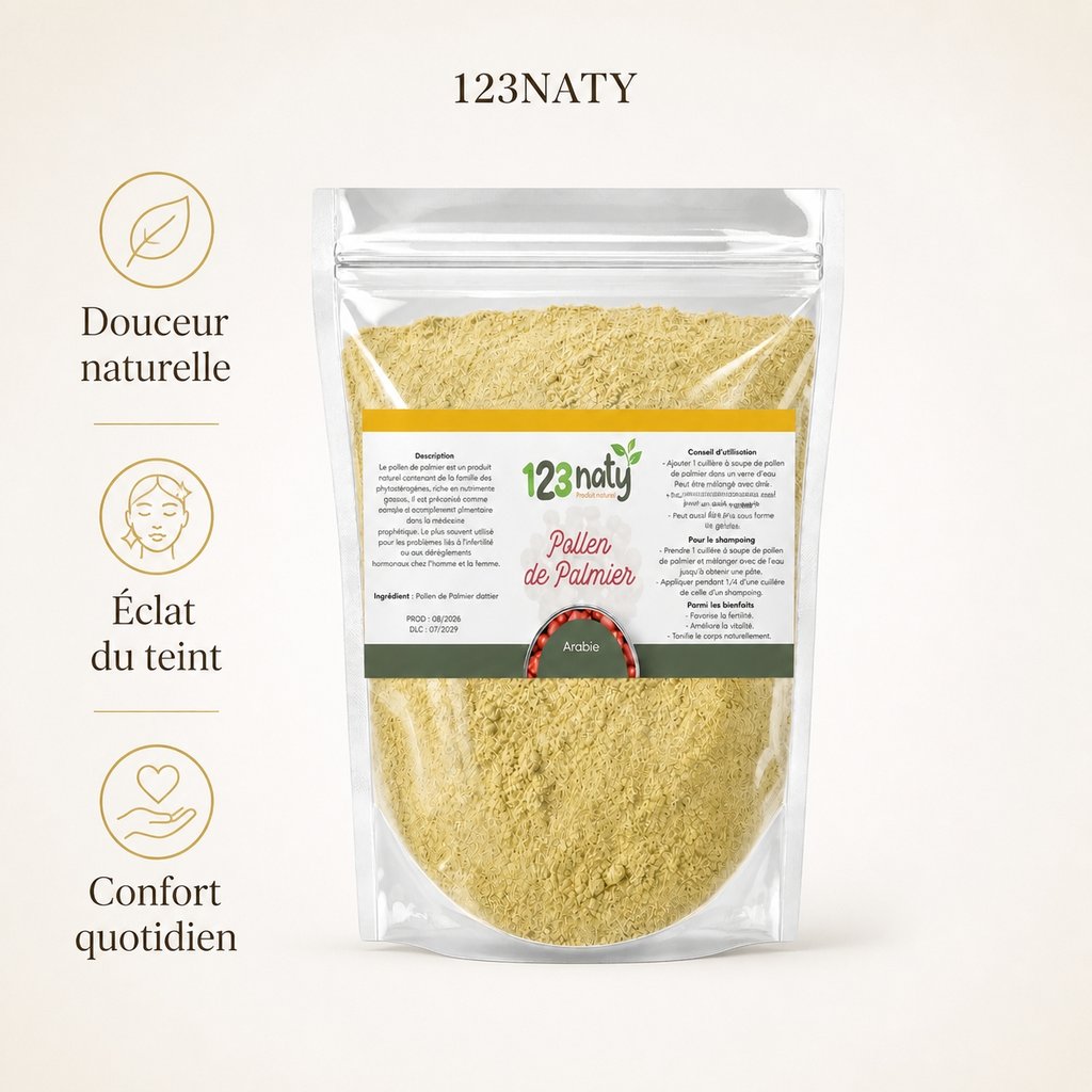 Pack 1kg Pollen de Palmier & 1kg Rose de Jericho - Chajarat Mariam | 123NATY — Infographie bénéfices clés