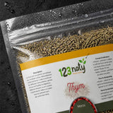 Pack 1kg Thym Séchée & 1kg Origan en Feuille Séché | 123NATY — Détail macro du flacon