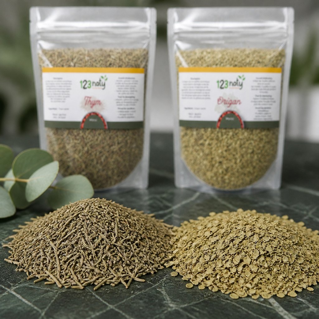 Pack 1kg Thym Séchée & 1kg Origan en Feuille Séché | 123NATY — Texture en gros plan