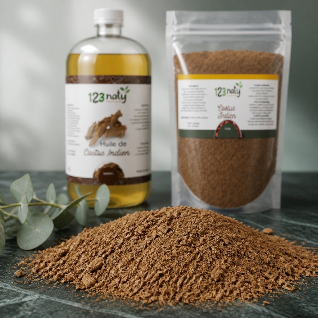 Pack 1L Huile de Costus Indien & 1kg Costus Indien en poudre | 123NATY — Texture en gros plan