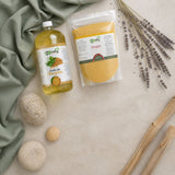 Pack 1L Huile de Fenugrec & 1kg Graine de Fenugrec en Poudre | 123NATY — Ambiance flat lay