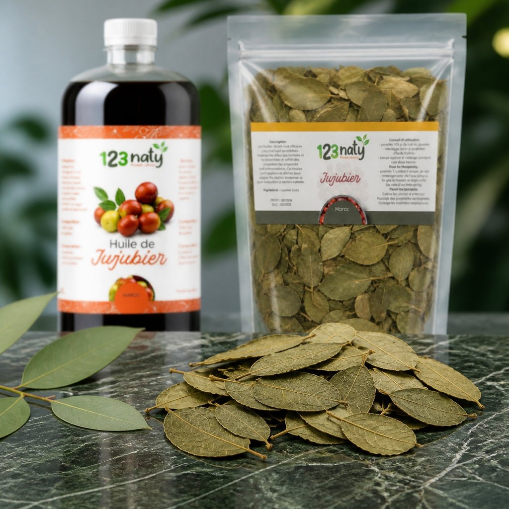Pack 1L Huile de Jujubier (sidr) & 1kg Feuille de Jujubier (Sidr) | 123NATY — Texture en gros plan