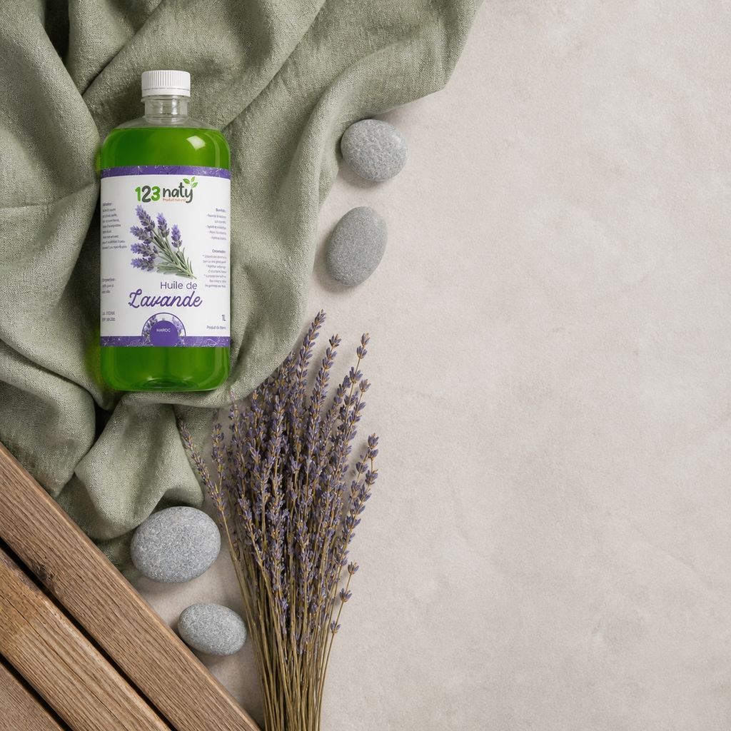 Pack 1L Huile de Lavande & 1kg Lavande en Poudre | 123NATY — Ambiance flat lay