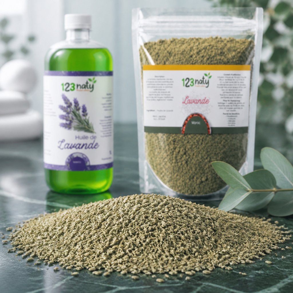 Pack 1L Huile de Lavande & 1kg Lavande en Poudre | 123NATY — Texture en gros plan