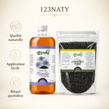 Pack 1L Huile de nigelle d'Ethiopie - Habachiya & 1kg Graine de Nigelle | 123NATY — Infographie bénéfices clés