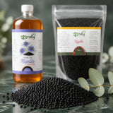 Pack 1L Huile de nigelle d'Ethiopie - Habachiya & 1kg Graine de Nigelle en Poudre | 123NATY — Texture en gros plan