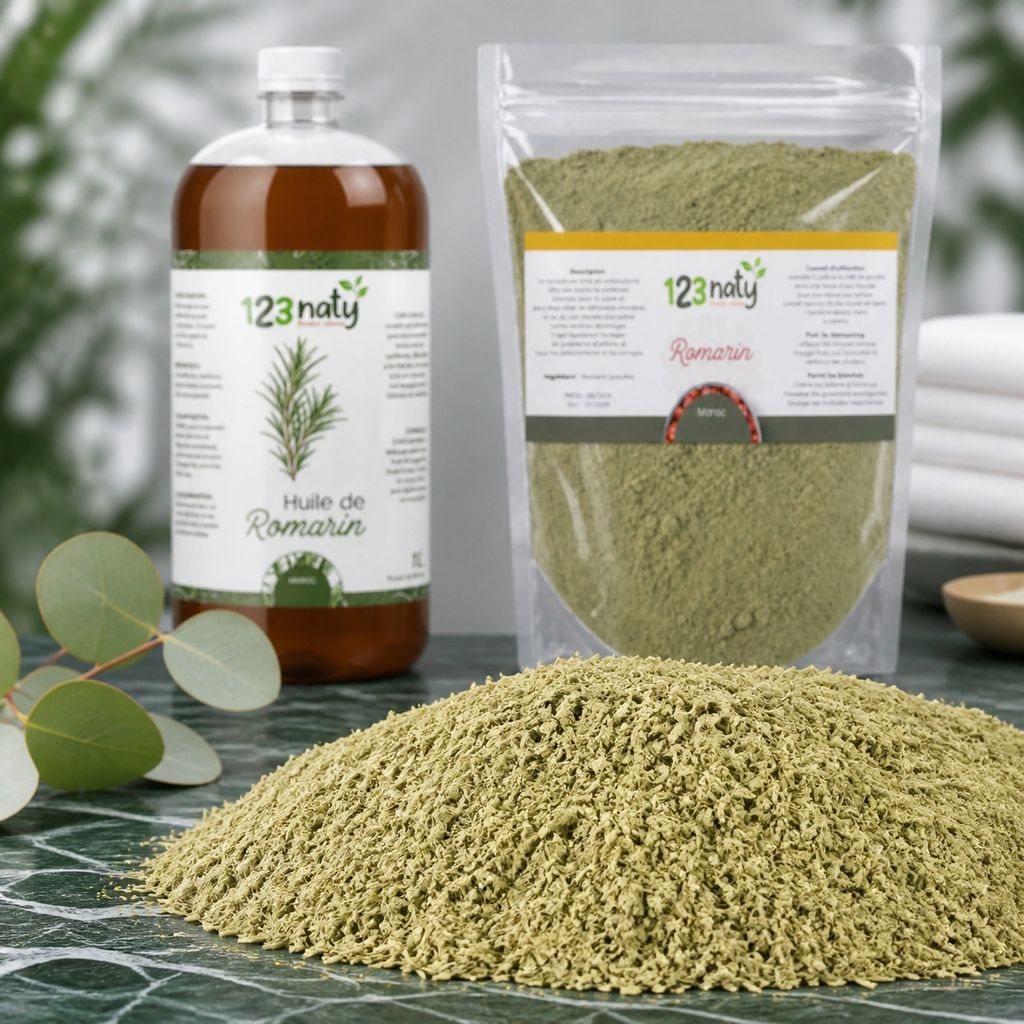 Pack 1L Huile de Romarin & 1kg Romarin Poudre | 123NATY — Texture en gros plan