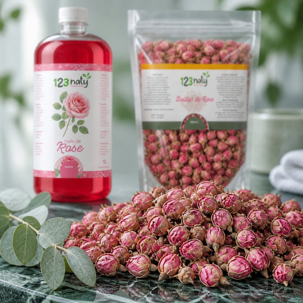 Pack 1L Huile de Rose & 1kg Bouton de Rose Séchée | 123NATY — Texture en gros plan
