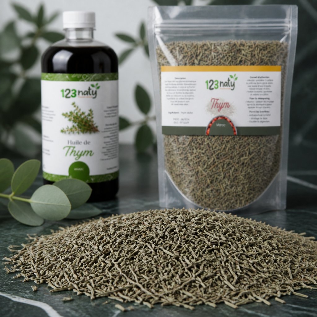 Pack 1L Huile de Thym & 1kg Thym Séchée | 123NATY — Texture en gros plan