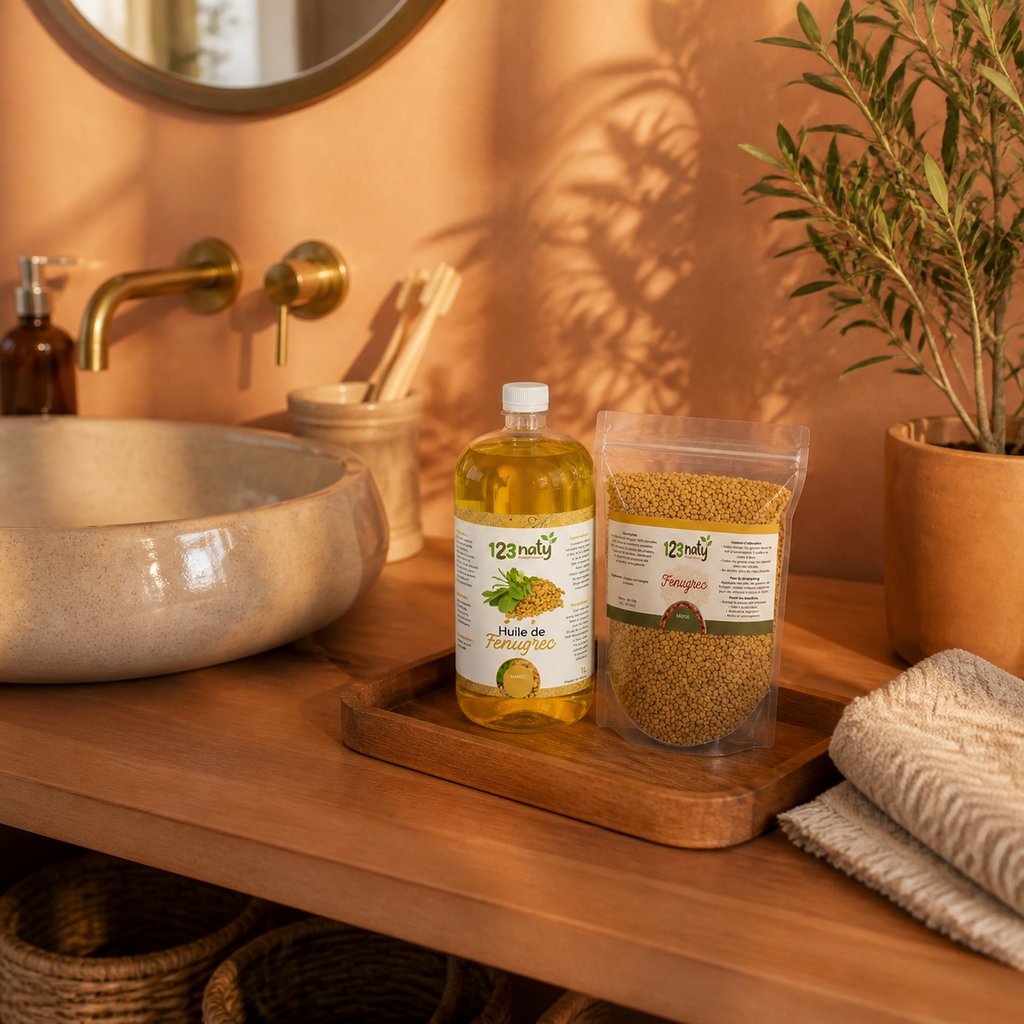 Pack 1L Huile de Fenugrec & 1kg Graine de Fenugrec | 123NATY — Mise en scène d'usage