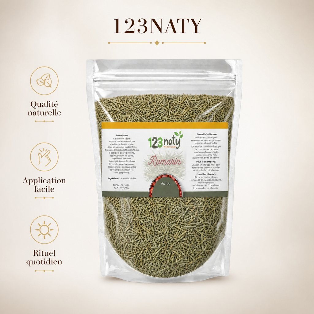 Pack 1kg Romarin Poudre & 1kg Romarin Séchée | 123NATY — Infographie bénéfices clés