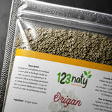 Pack 1kg Origan en Feuille Séché & 1kg Origan en Poudre | 123NATY — Détail macro du flacon
