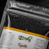 Pack 1kg Graine de Nigelle en Poudre & 1kg Graine de Nigelle | 123NATY — Détail macro du flacon