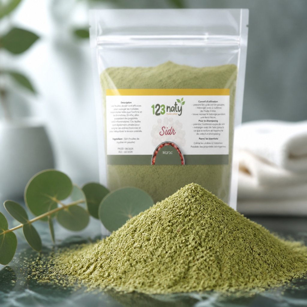 Sidr (Feuilles de Jujubier) en Poudre 1kg – 100% Naturelle, Sans Additifs | 123NATY — Texture en gros plan