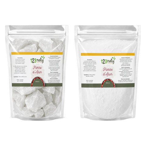 Pack 100g Pierre d'Alun brute & 100g Pierre d'Alun Poudre Cristaux