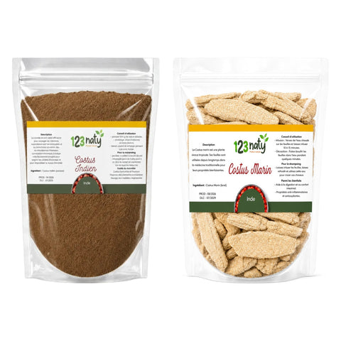 Pack 1kg Costus Indien en poudre & 1kg Costus Marin Brut
